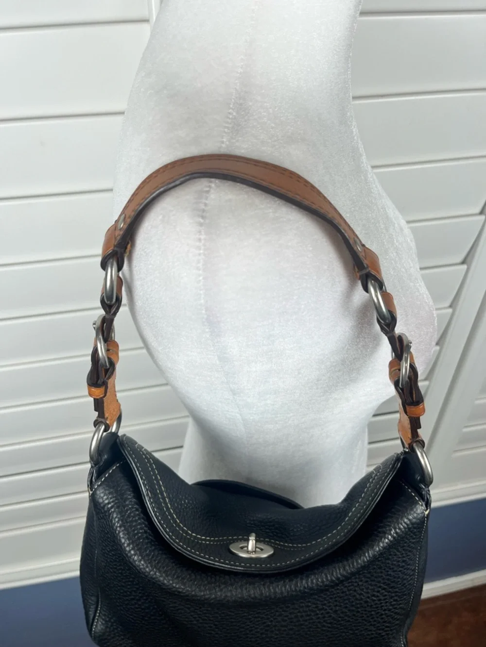 Coach chelsea turnlock hobo black pebbled leather shoulder bag y2k - Picture 5 of 7